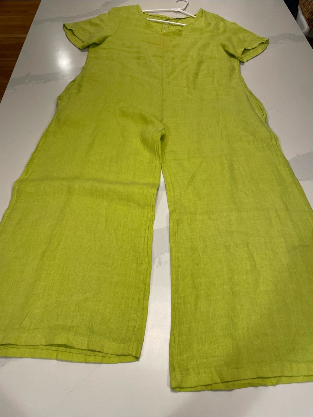 100% Linen Italian Electric Lime Green Euro Summer,effortless jumper romper